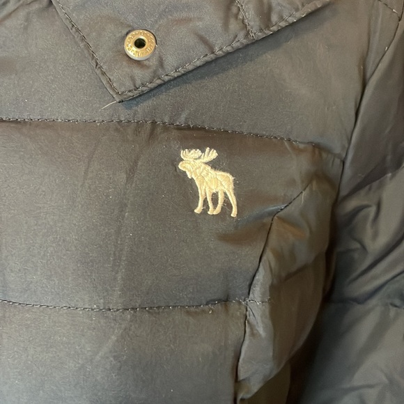 Abercrombie & Fitch Navy Blue Belted Hooded Down Puffer Jacket Size L - Picture 3 of 16